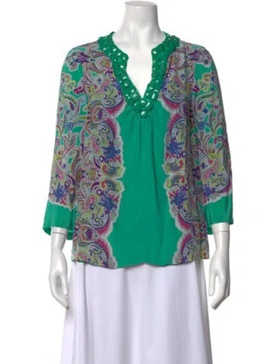 Pre-owned Tibi Silk Paisley Print Blouse In Green