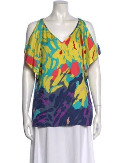 Pre-owned Tibi Silk Patterned Blouse In Blue