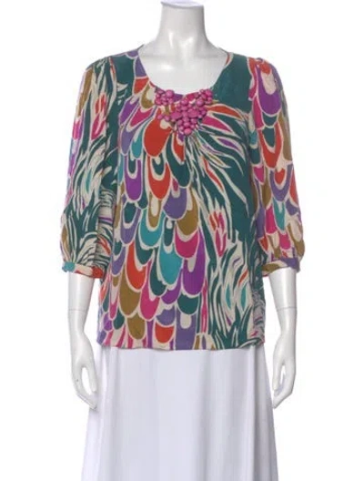 Pre-owned Tibi Silk Patterned Blouse In Blue