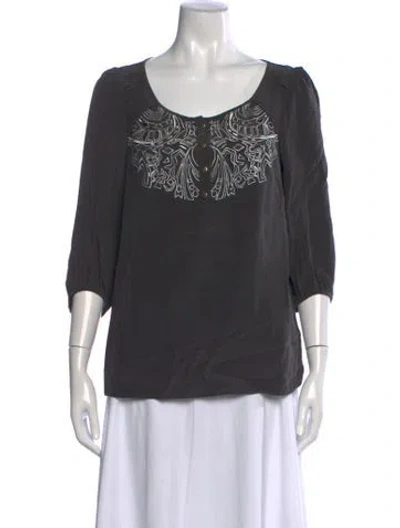 Pre-owned Tibi Silk Patterned Blouse In Grey