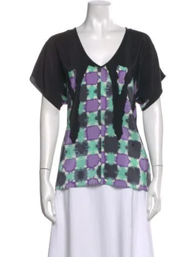 Pre-owned Tibi Silk Patterned Top In Black