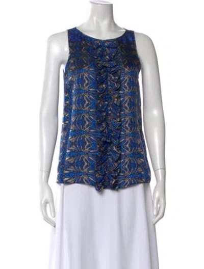 Pre-owned Tibi Silk Patterned Top In Blue