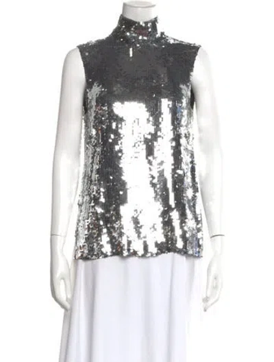 Pre-owned Tibi Silk Patterned Top In Silver