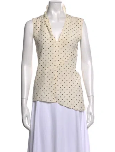 Pre-owned Tibi Silk Polka Dot Print Blouse In Neutrals