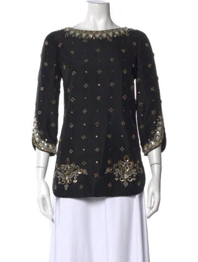 Pre-owned Tibi Silk Printed Blouse In Black