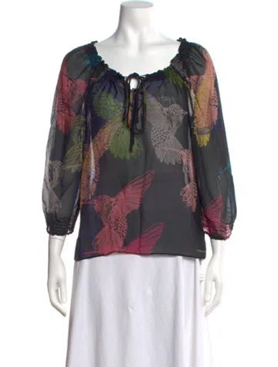 Pre-owned Tibi Silk Printed Blouse In Black