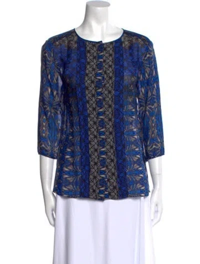 Pre-owned Tibi Silk Printed Blouse In Blue