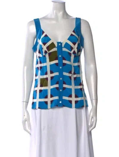 Pre-owned Tibi Silk Printed Blouse In Blue