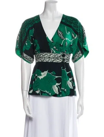 Pre-owned Tibi Silk Printed Blouse In Green