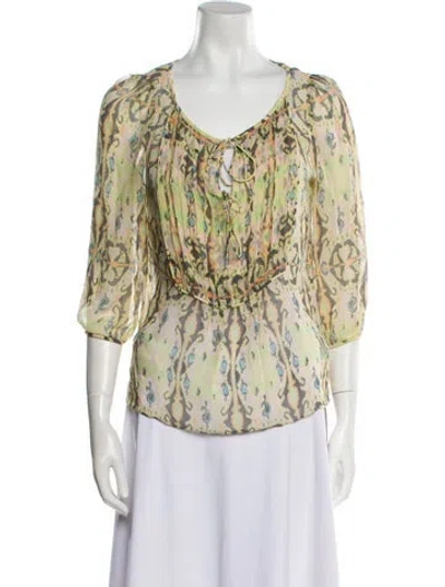 Pre-owned Tibi Silk Printed Blouse In Green