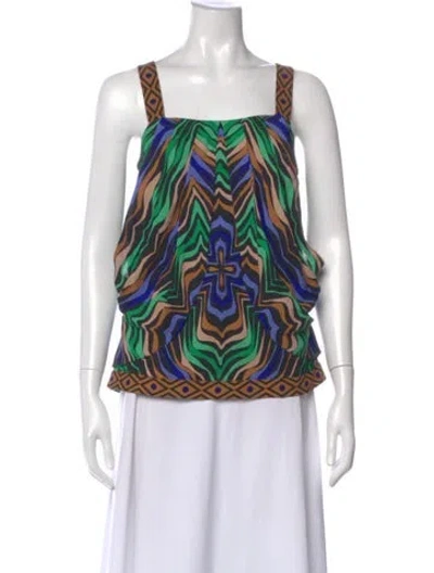 Pre-owned Tibi Silk Printed Blouse In Green