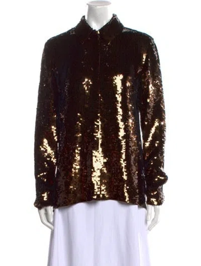 Pre-owned Tibi Silk Printed Button-up Top W/ Tags In Brown