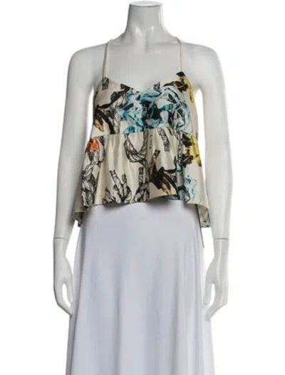Pre-owned Tibi Silk Printed Top In Blue/neutrals