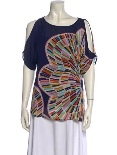 Pre-owned Tibi Silk Printed T-shirt In Blue