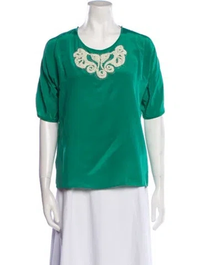 Pre-owned Tibi Silk Scoop Neck T-shirt In Green