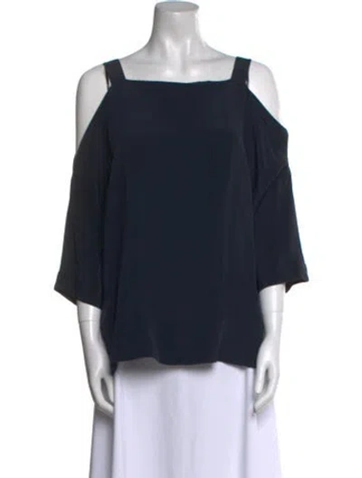Pre-owned Tibi Silk Square Neckline Blouse In Blue