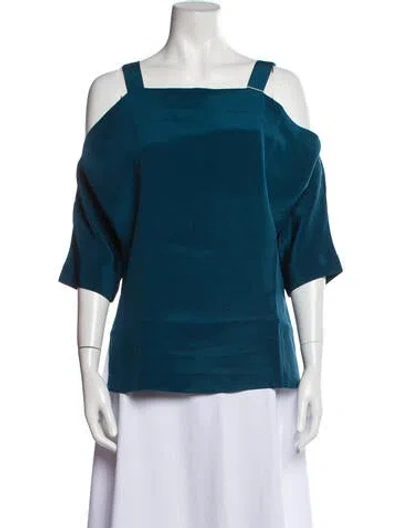 Pre-owned Tibi Silk Square Neckline Blouse In Blue