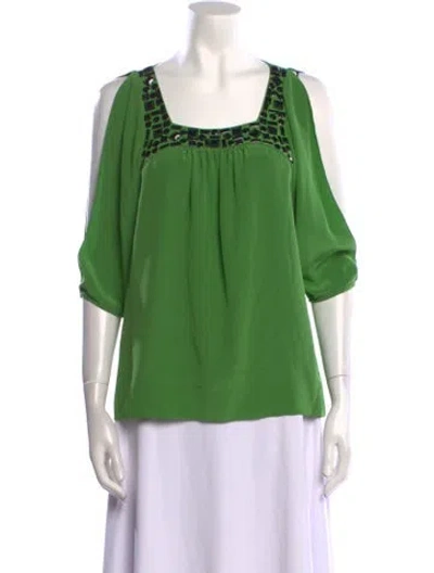 Pre-owned Tibi Silk Square Neckline Blouse In Green