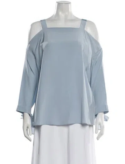 Pre-owned Tibi Silk Square Neckline Blouse W/ Tags In Blue