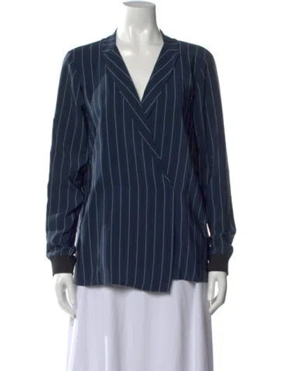 Pre-owned Tibi Silk Striped Blouse In Blue