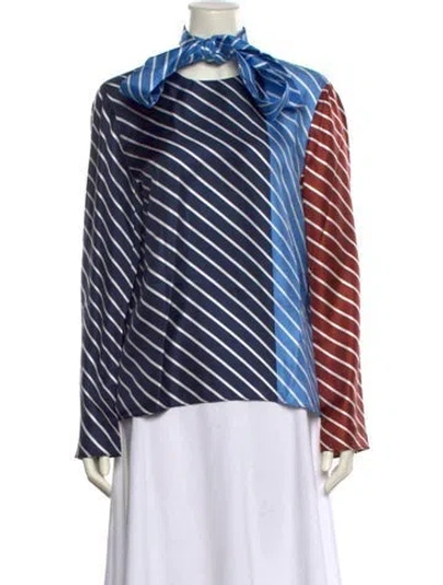 Pre-owned Tibi Silk Striped Blouse In Blue