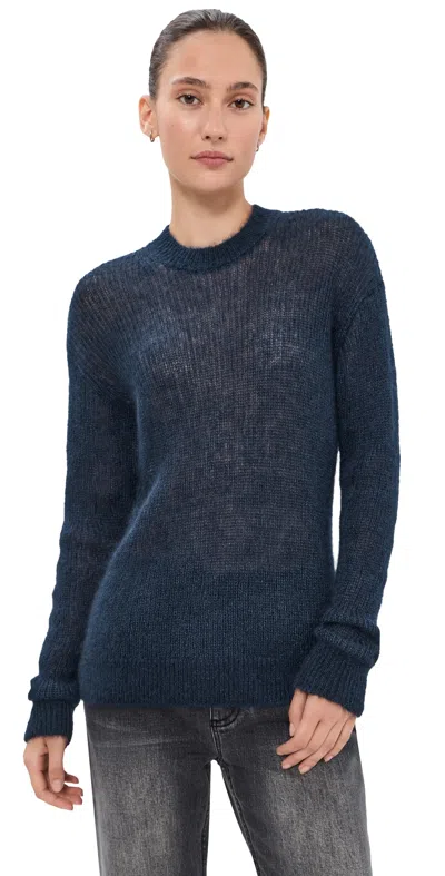 Tibi Silk Super Kid Mohair Crewneck Easy Pullover Navy