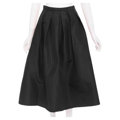 Pre-owned Tibi Silk Taffeta Structured Pleated Front High Waist A Line Midi Skirt Us2 S In Black