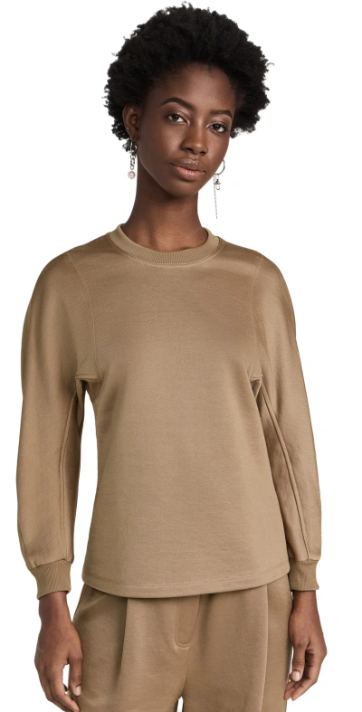 Tibi Silk Terry Sculpted Sleeve Slim Sweatshirt Granola