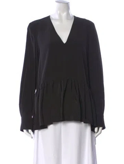 Pre-owned Tibi Silk V-neck Blouse In Black