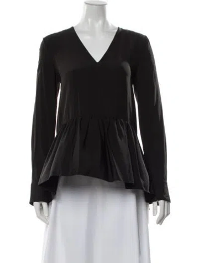 Pre-owned Tibi Silk V-neck Blouse In Black
