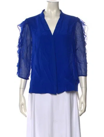 Pre-owned Tibi Silk V-neck Blouse In Blue