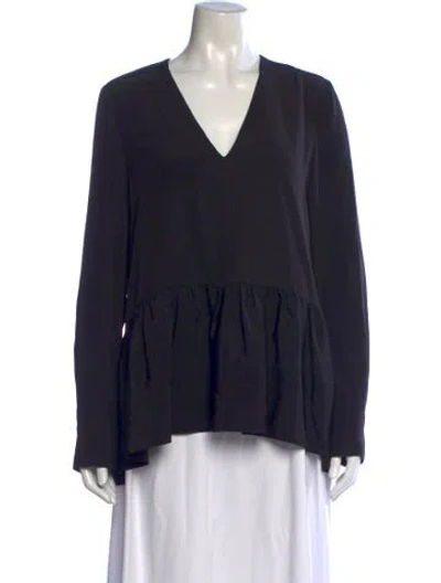 Pre-owned Tibi Silk V-neck Top In Black