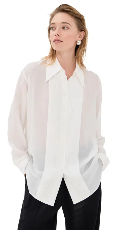 Tibi Silk Voile Easy Pintucked Shirt Ivory In White