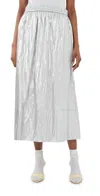 Tibi Silver Metallic Nylon Pull On Full Skirt Silver In Silver