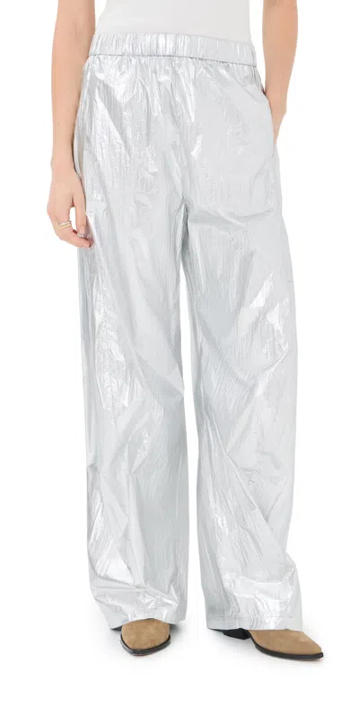 Tibi Silver Metallic Nylon Winslow Pants Silver In White