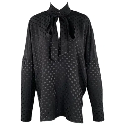 Pre-owned Tibi Size M Black Viscose Dots Bow Blouse