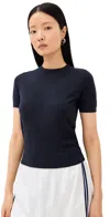 Tibi Skinlike Mercerized Wool Shrunken Tee Navy In Navy