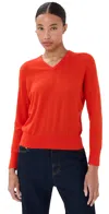 Tibi Skinlike Mercerized Wool Shrunken V Neck Sweater Red In Red