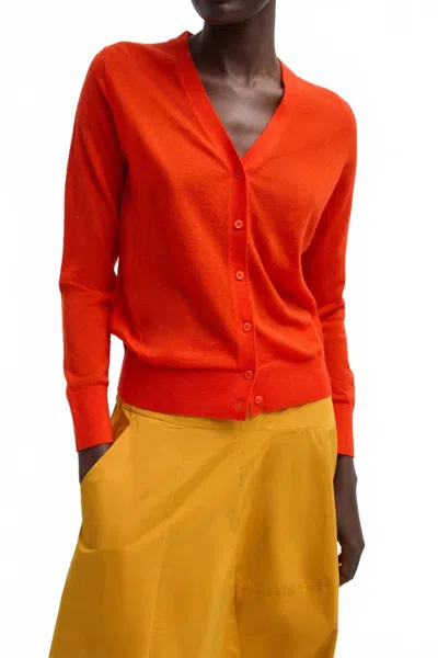 Tibi Skinlike Mercerized Wool V-neck Shrunken Cardigan In Red