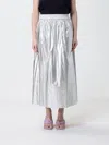 Tibi Silver Metallic Nylon Pull On Full Skirt Silver In Silver