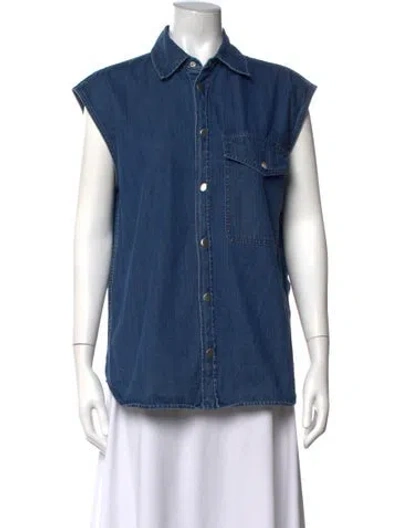 Pre-owned Tibi Sleeveless Button-up Top In Blue
