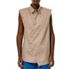 Tibi Sleeveless Poplin Shoulderpad Shirt In Sand
