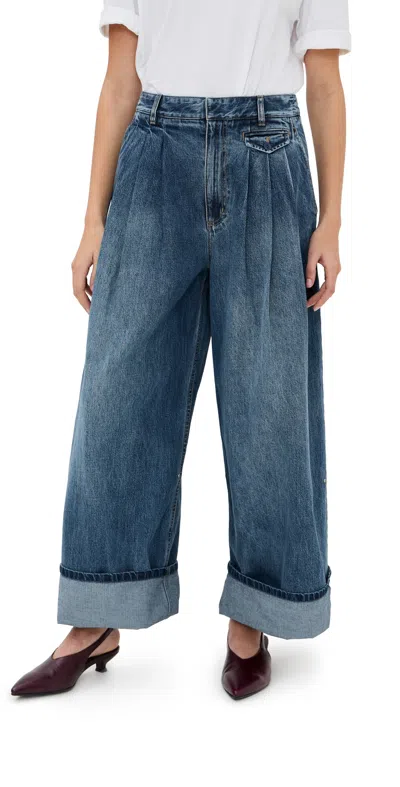 Tibi Spring Denim Triple Pleat Pants Classic Blue