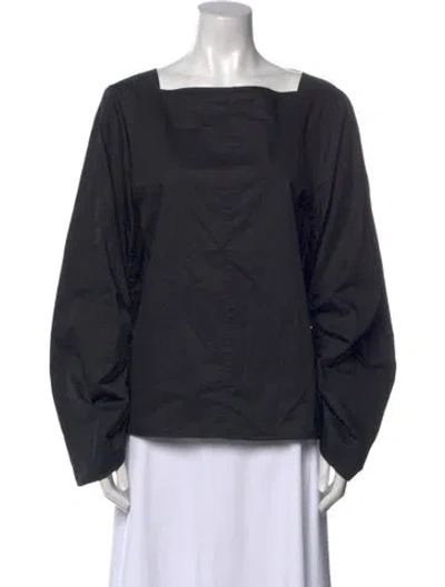 Pre-owned Tibi Square Neckline Long Sleeve Blouse In Blue