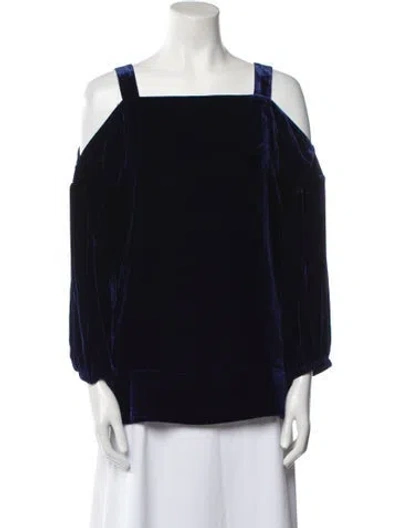Pre-owned Tibi Square Neckline Long Sleeve Blouse In Blue