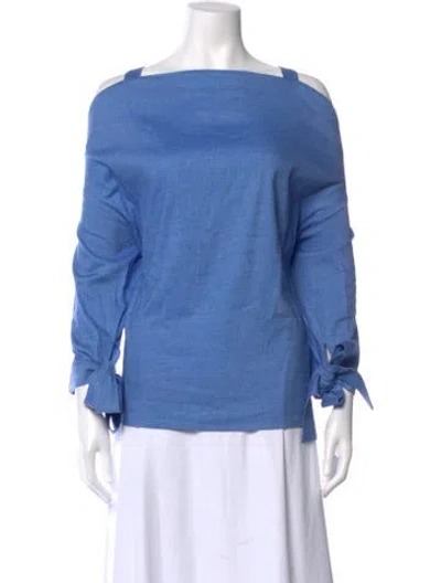 Pre-owned Tibi Square Neckline Long Sleeve Blouse In Blue