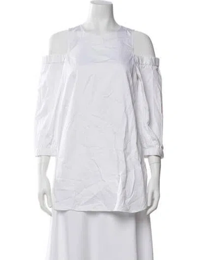 Pre-owned Tibi Square Neckline Long Sleeve Blouse In White