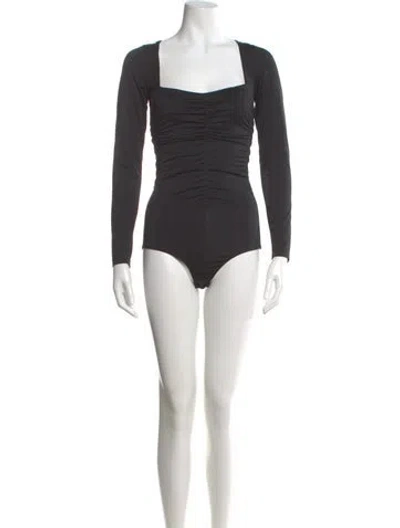 Pre-owned Tibi Square Neckline Long Sleeve Bodysuit In Black
