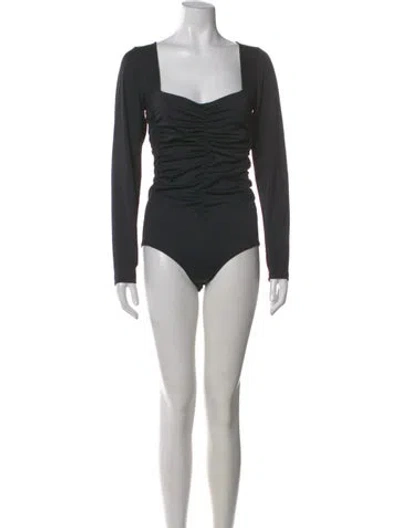Pre-owned Tibi Square Neckline Long Sleeve Bodysuit In Black