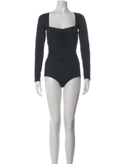 Pre-owned Tibi Square Neckline Long Sleeve Bodysuit In Black